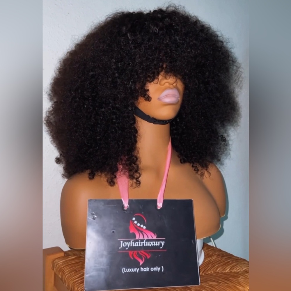 Luxury sweet kinky bang glueless easy to wear human hair wig